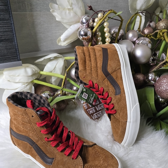 Vans SK8 Glazed Ginger Brown Pig Suede Plaid Hi Top Sneakers-Asst Women 8.5 - Picture 4 of 4